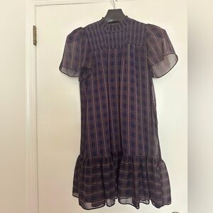 Smocked plaid shift dress